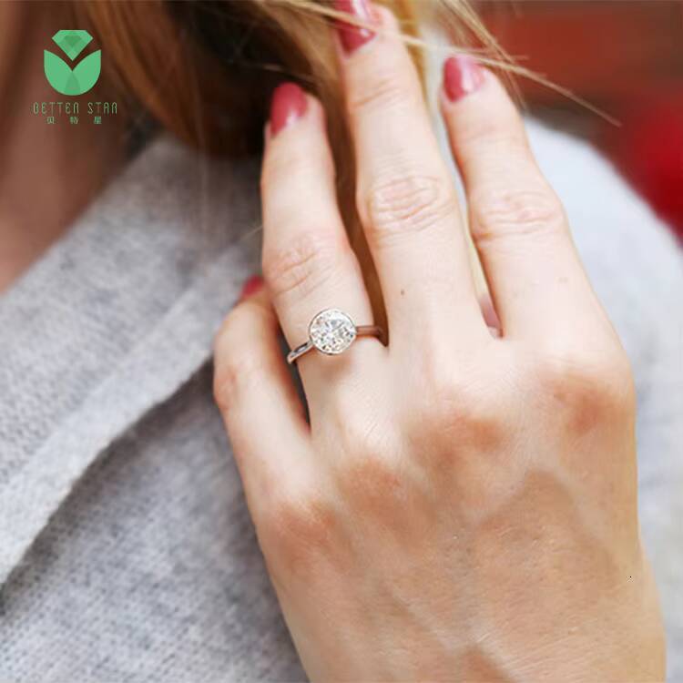 Custom Design Blue Color Round Shape Diamond Engagement Ring GIA IGI Certified HPHT Lab Diamond Rings Diamond Ring for Women