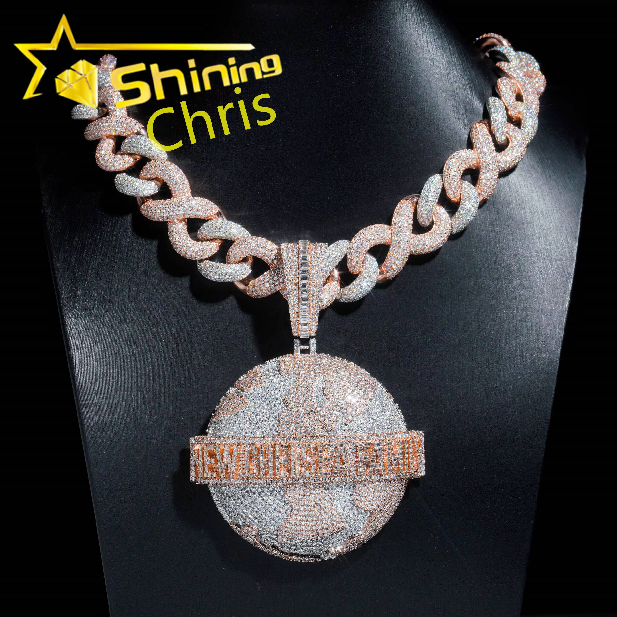 Hip Hop Jewelry Gold Plated Earth Pendant 925 Sterling Silver baguette Moissanite Person Circle Iced Out Pendant