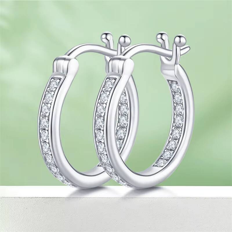 Delicate 925 Silver 12mm D Color VVS1 Brilliant Round Cut Moissanite Single Row Inside Out Huggie Hoop Earrings for Women