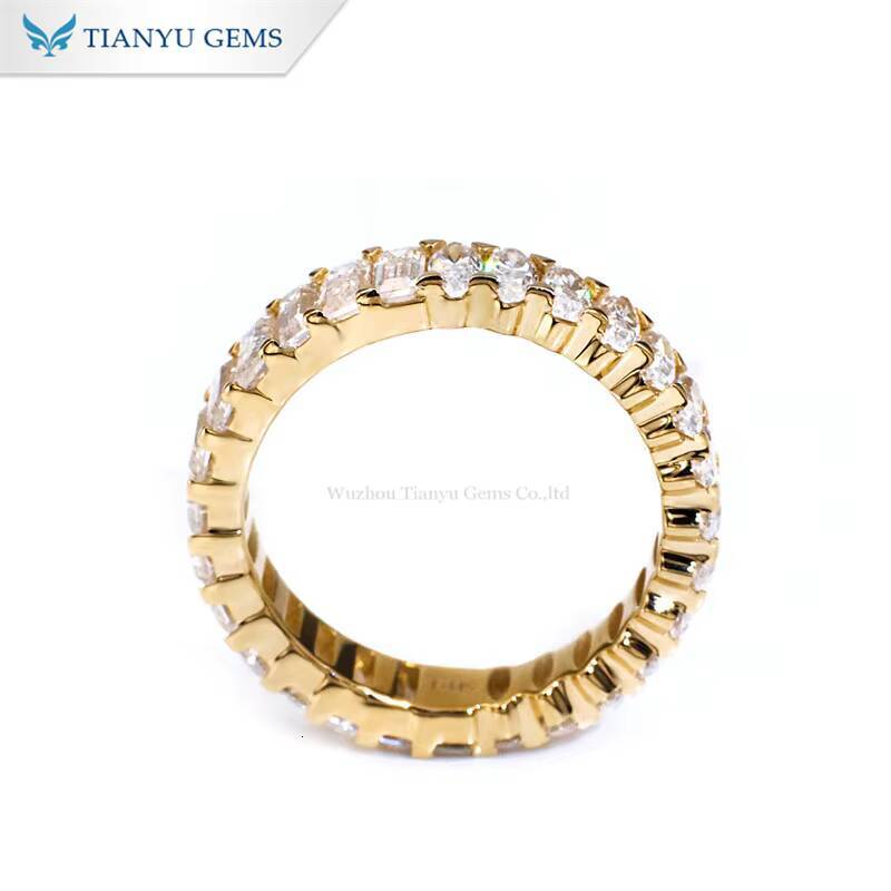 Tianyu Full Eternity Emerald Marquise Cut Moissanite Wedding Jewelry 10K 14K 18K Solid Gold Engagement Band Ring