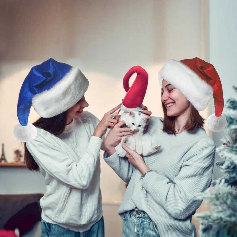 Blue Velvet Christmas Hat for Adults Festive Holiday Party Accessory Comfortable Stylish New Year Celebration ItemW251027