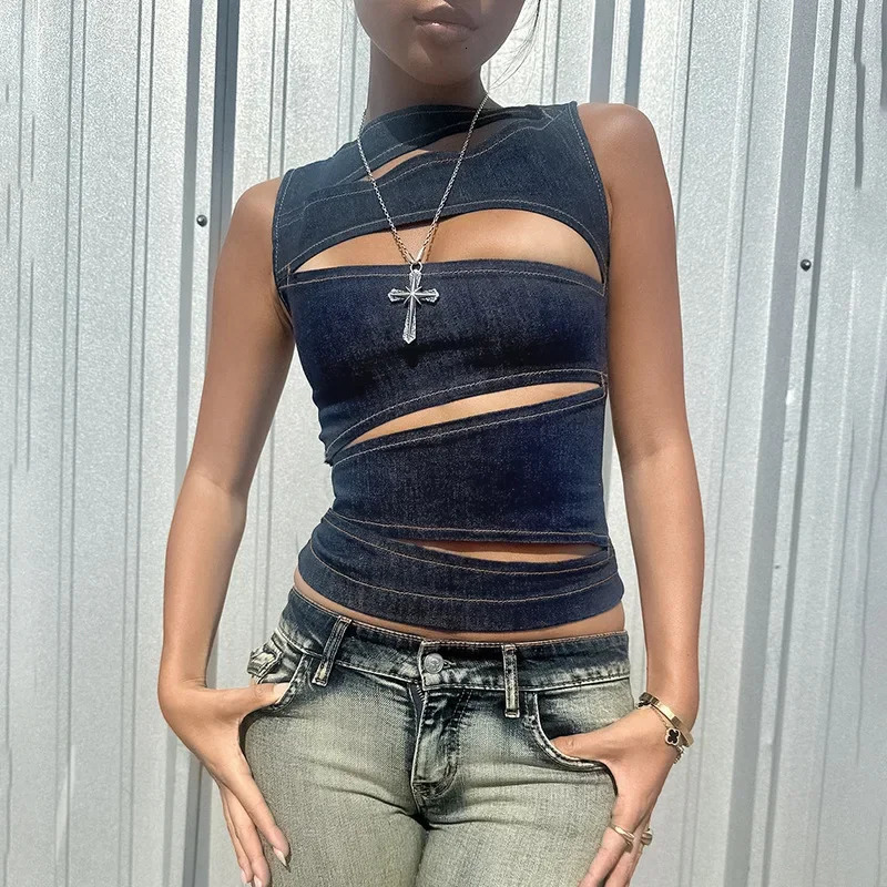 Talenza Womens Sleeveless Round Neck Vest Summer Solid Color Hollow Slim Vest Top Fashion Sexy Streetwear Womens Slim Vest Top 251027