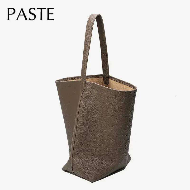 Designer Luxury Soft Shoulder Female Big Natural Real Cow Women Leather Handbags Bucket Ladies Tote Hand Bags Grey