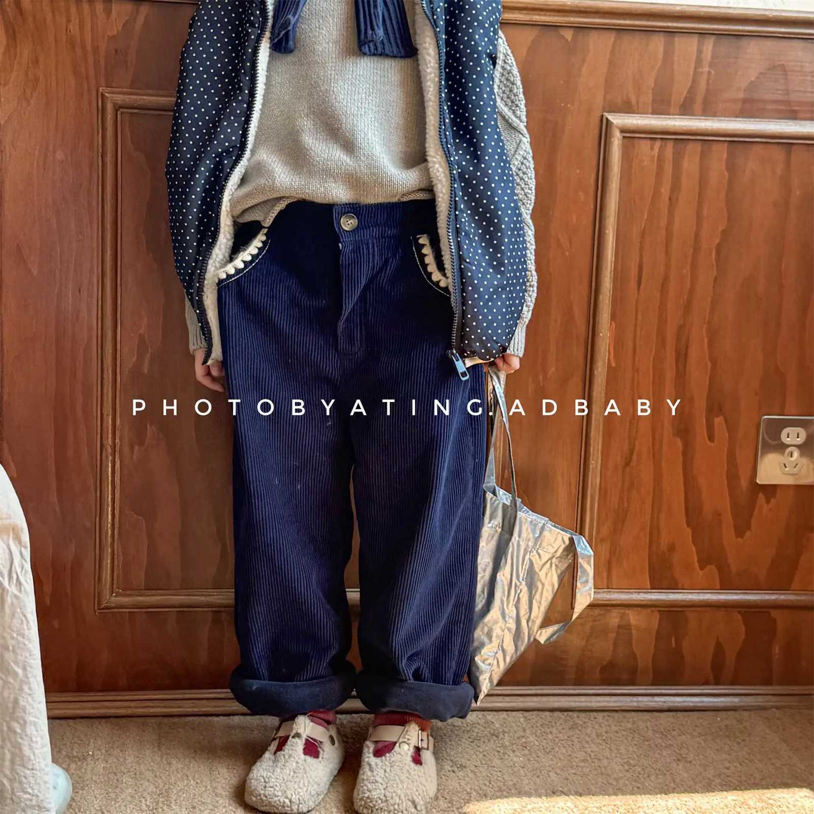 LILIGIRL 2025 Children Pants Korean Style Girls Trousers Corduroy Thicken Lining Pants Girls Pants 16 YT251027