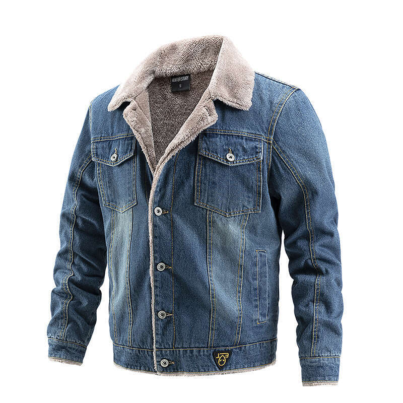 Men's Denim Jacket Autumn Winter Fleece Lined Casual Fashion Trend