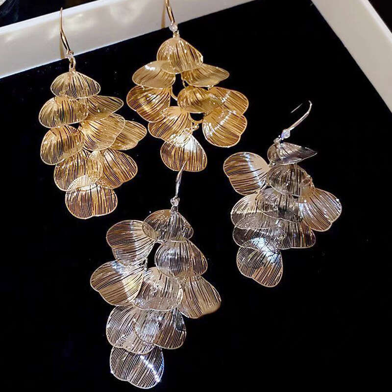 Hollow Leaf Tassel Pendant New Style Personality Exaggerated Earrings for Women with Unique Design and Niche Temperament Ear Hooks