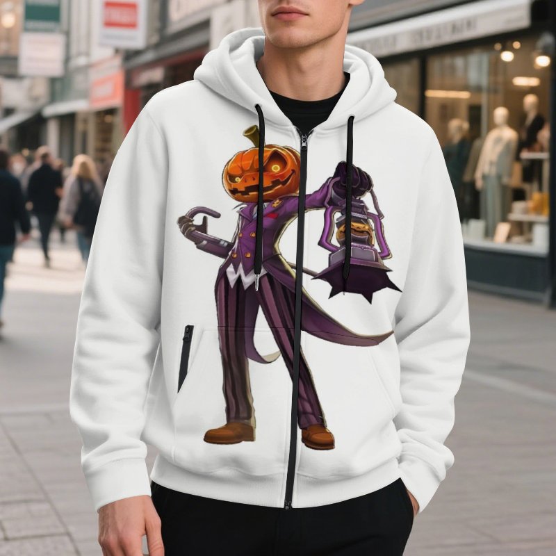 2025 new Halloween coat hooded cardigan men's loose sweater printed zipper top men's