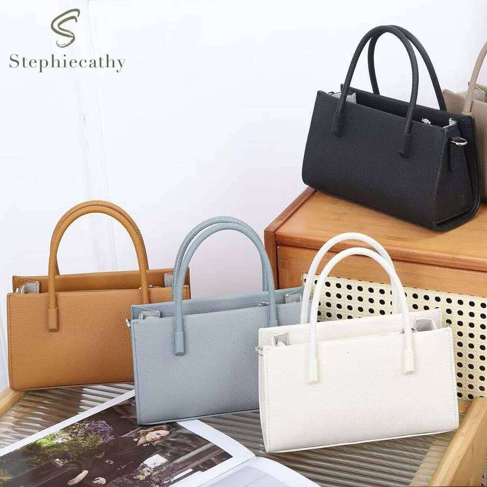 SC Brand Fashion Real Leather Top-Handle Bag Women Elegant Chic Minimalist Small Tote Portable Cross Body Handbag Daily Commute