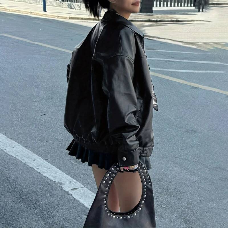 winter jacket women Autumn Women's Faux Leather Jackets 2025 Fall Long Sleeve Bomber Jacket Lapel Zip Up Motorcycle Coats Winter Clothing