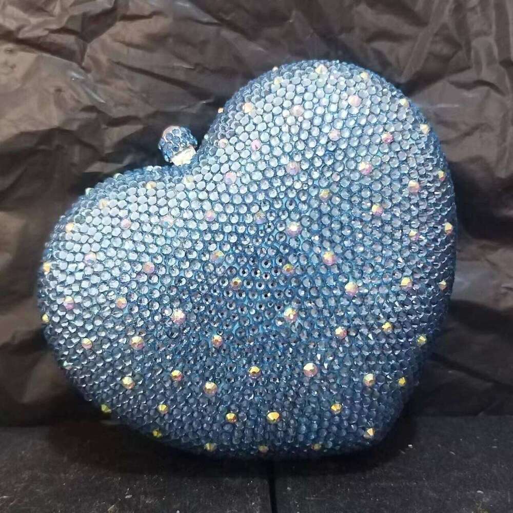 Women Blue Heart Shape Rhinestones Evening Clutch Bags Elegant Small With Crystals New Ladies Day Clutches Purse