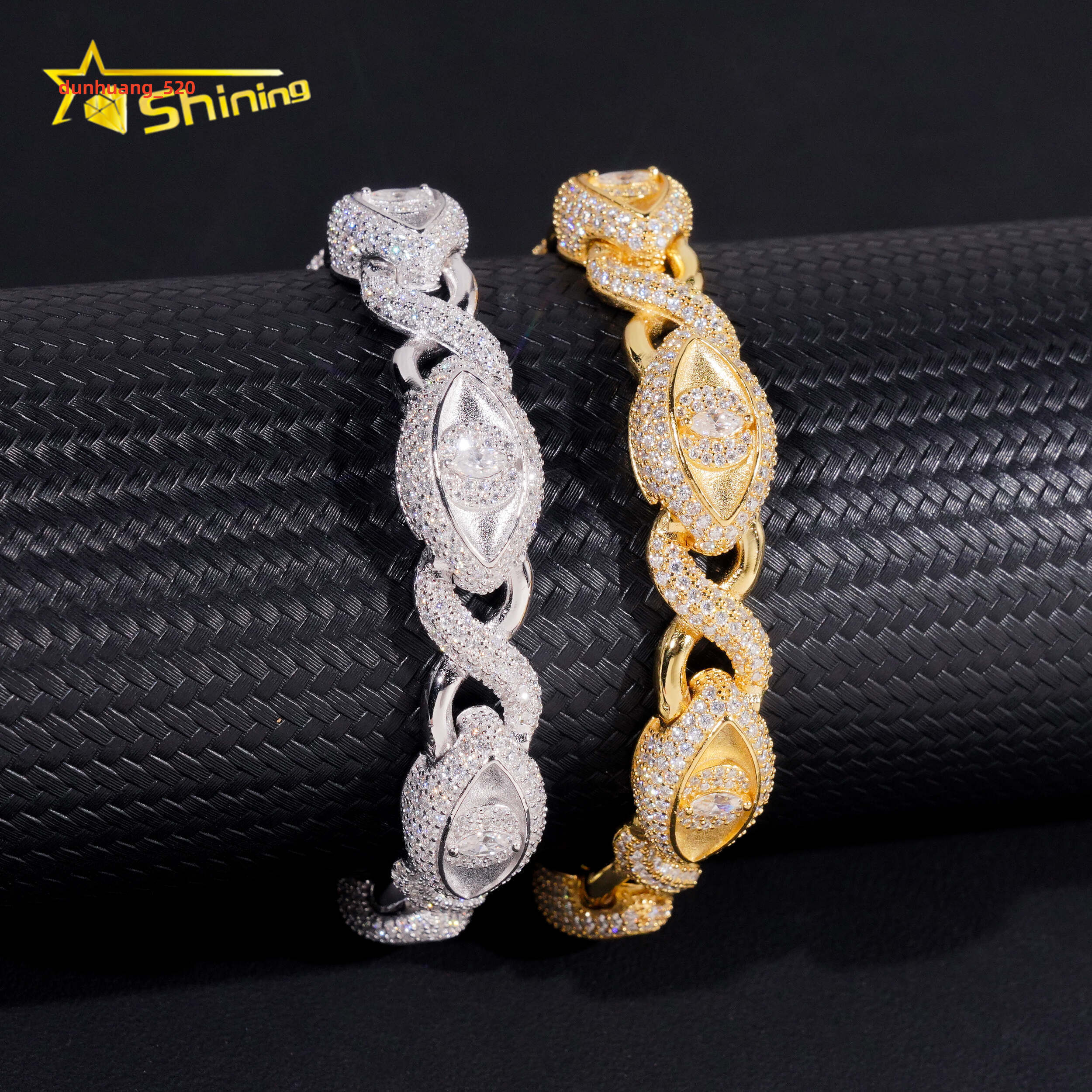 Solid 925 Sterling Silver Pass Diamond Tester Hip Hop Jewelry Custom Infinity Colored Moissanite Cuban Bracelet Cat Eye Bracelet