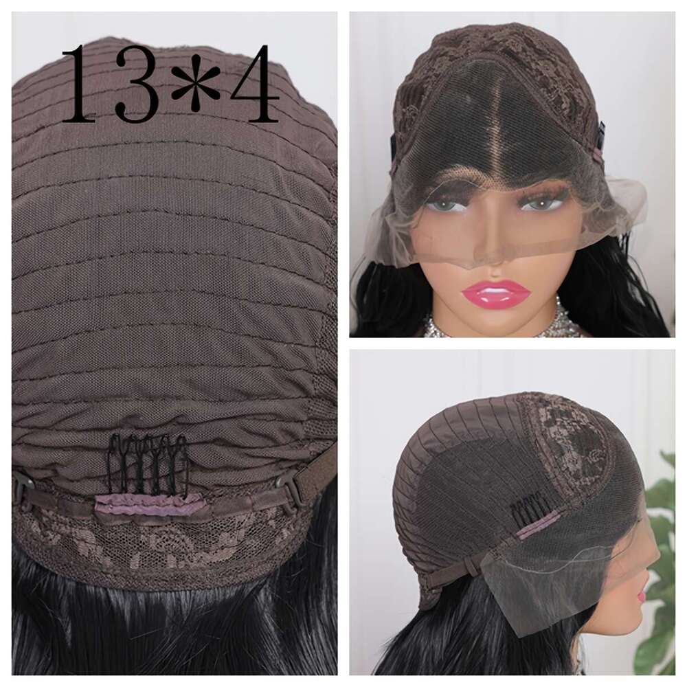 Black Wave Black Body Wave Synthetic Hair 13X4 Lace Frontal Wigs | Preplucked Heat Resistant Fiber Daily Party Glueless Front Wig For Women