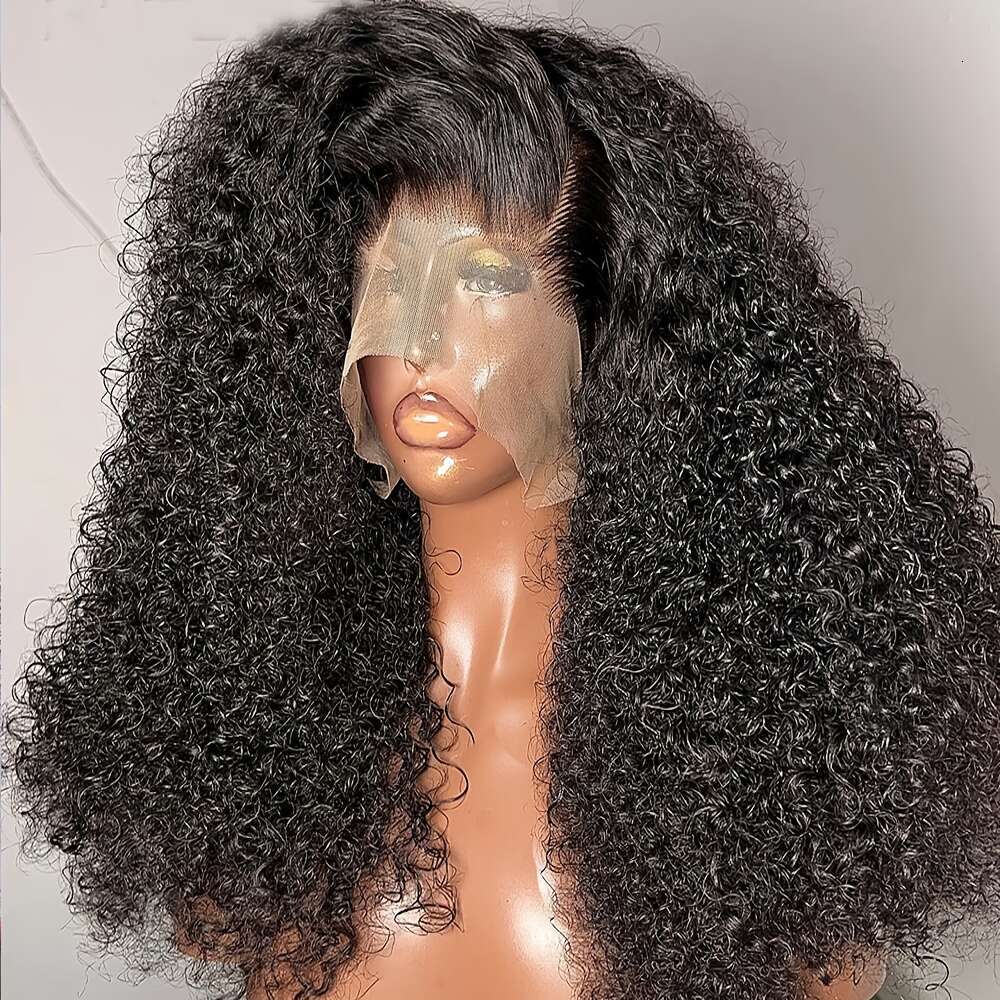 Long 24 Soft Natural Black 180Density Kinky Curly Lace Front Wig For Women Preplucked Heat Resistant Glueless Daily