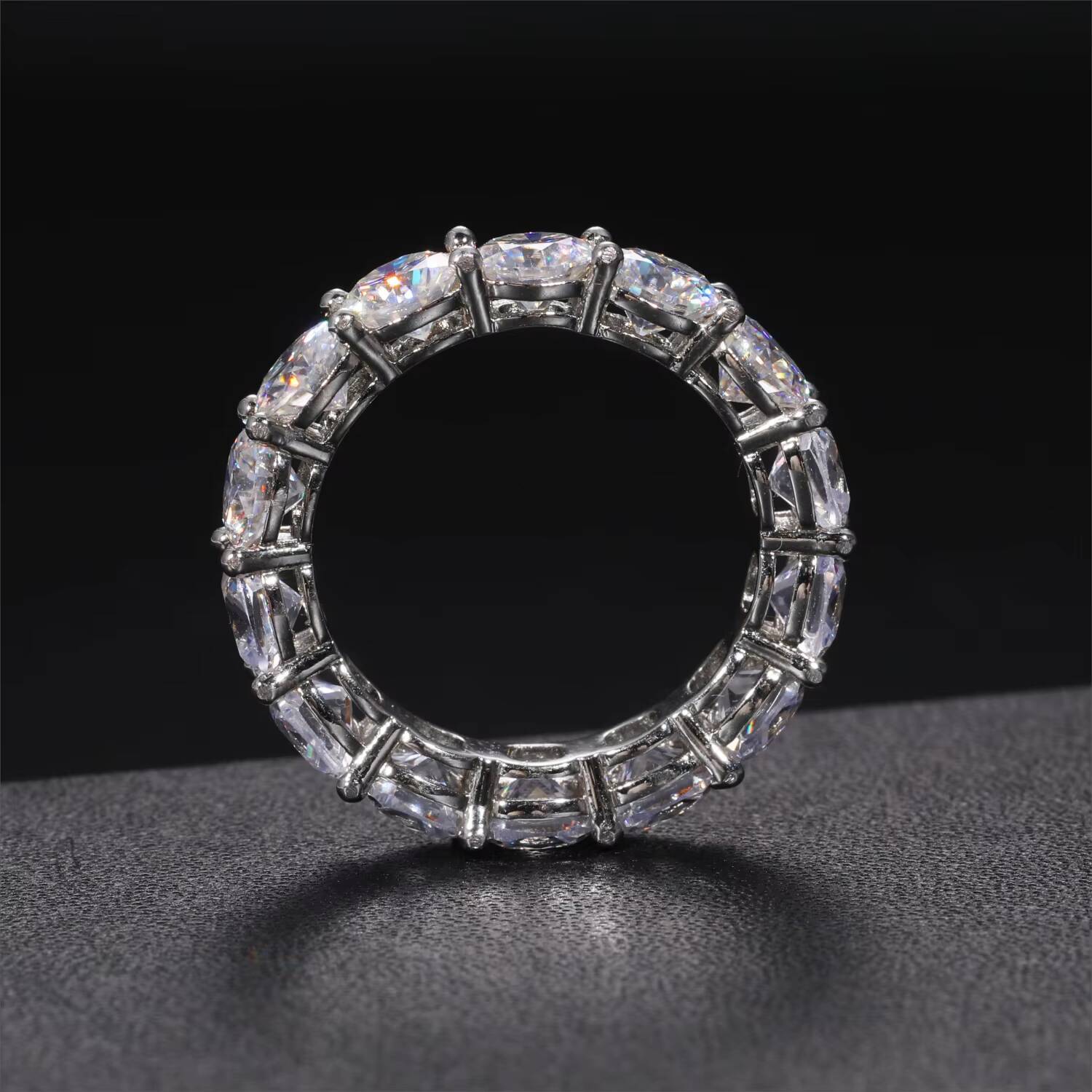 Wholesale Custom Wedding Jewelry White Gold Plated 925 Sterling Silver VVS Moissanite Diamond Tennis Eternity Engagement Ring