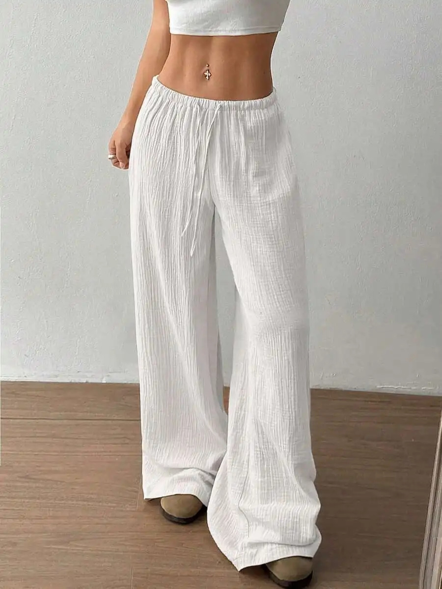 Fashion Women Loose Wide Leg Pants Elegant Solid High Waist Drawstring Office Lady Commute Baggy Pant Casual Sweatpant Trousers 251027