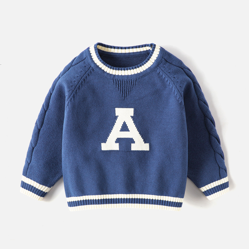 New Boys' Knitted Hoodie Designer Style Letter Children's Sweater Cotton Round Neck Knitted Sweater Brand Children's Clothing