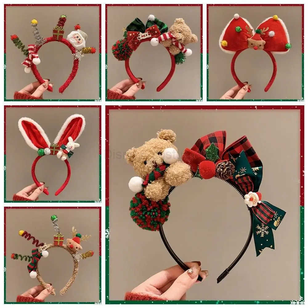 Disney Christmas Decoration Christmas Headband Santa Elk Hair Hoop Antlers Headband Reindeer Party Dress Up Plush Bow Red Hair Band Men H251027