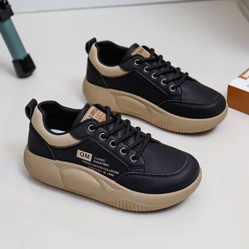Free Shipping 4cm thick sole Casual Shoes for Women Waterproof PU leather Sneakers