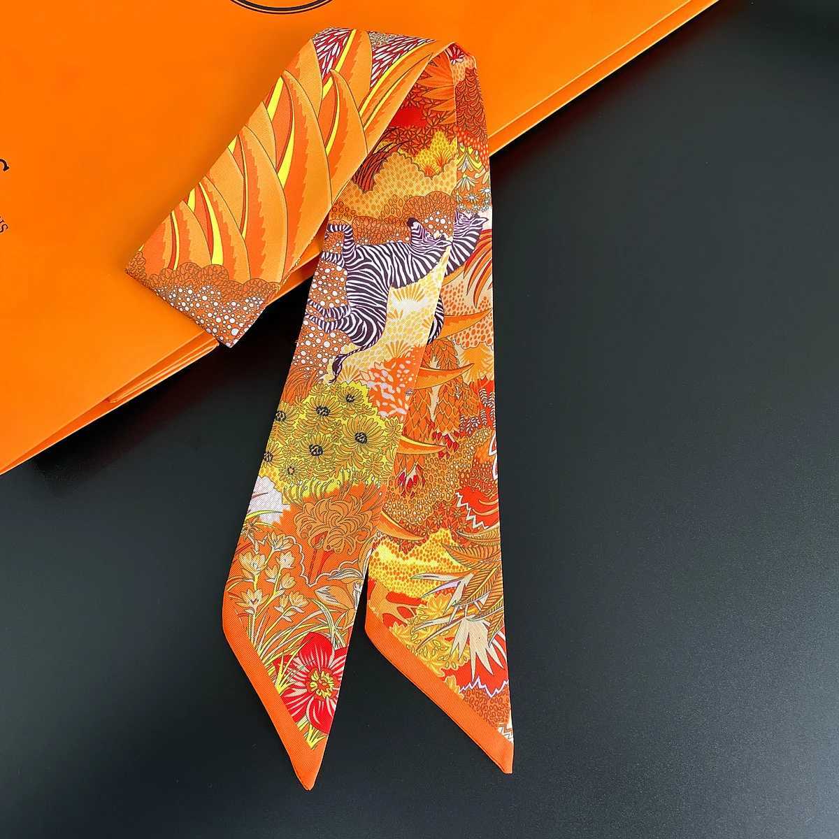 2024 Brand Design Zebra In Flowers Wen Scarf Luxury Silk Scarf Fashion Hair band Foard Skinny Bag Scarves NeckerchiW251027