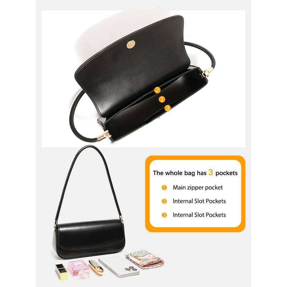 Zency Black Designer Underarm Ladies Handbag Premium Leather Shoulder French Style Flap Sac Bride's Bag