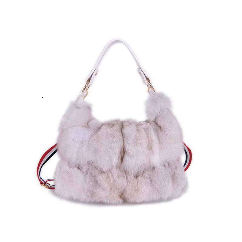 Women Winter Handbag Genuine Party Bag Tote Designer High Quality Real Sier Fox Fur Handbags Female