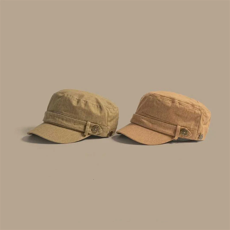 Unisex Solid Color Flat Top Military Cap Adjustable Outdoor Fisherman Caps Cadet Army Cap Retro Army Hats Bone Womens Mans Cap 251027