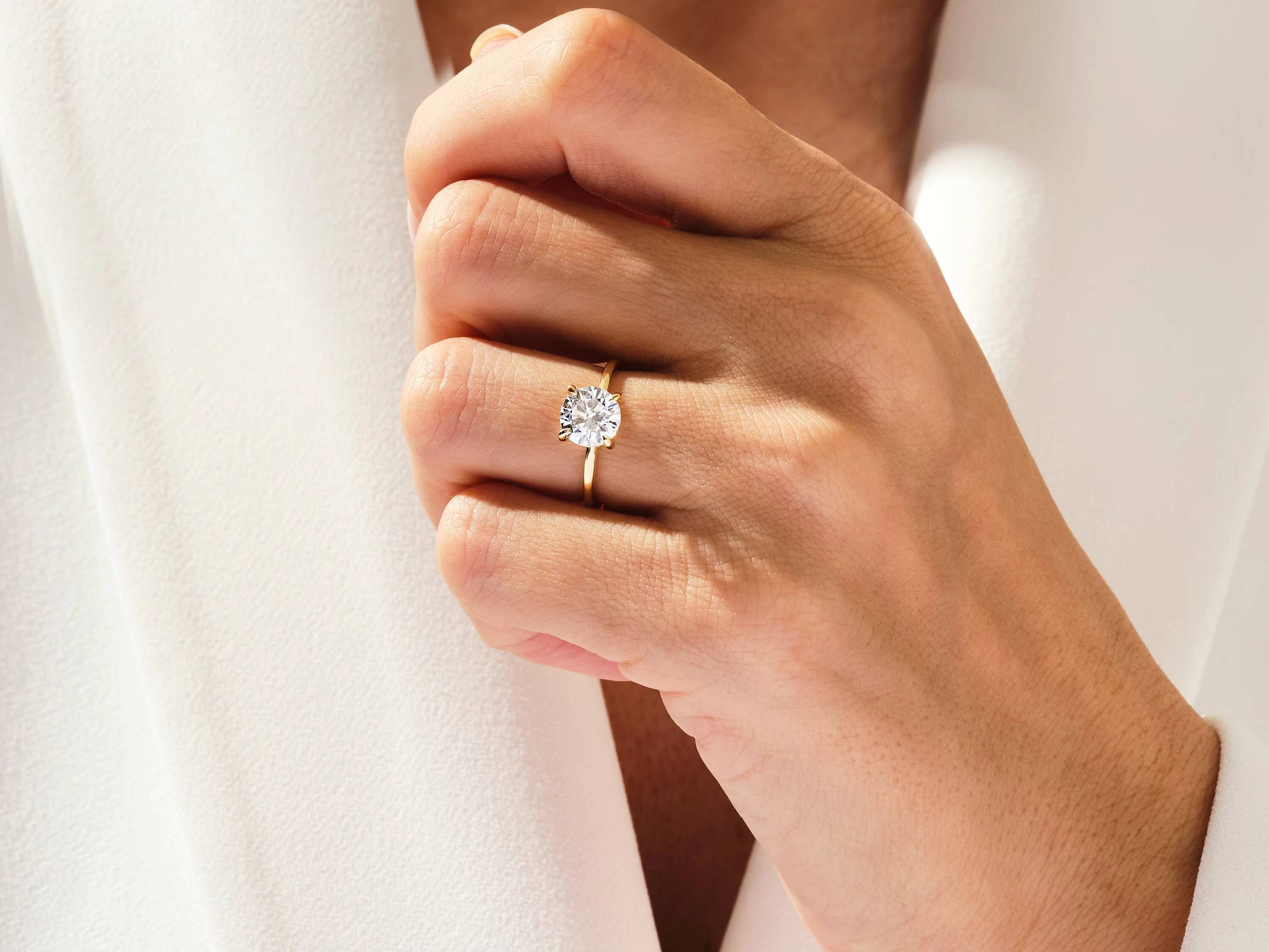 12 CT Round Cut Halo Ring Solitaire Diamond Engagement Ring with Gold Hidden Band Promise Diamond Ring