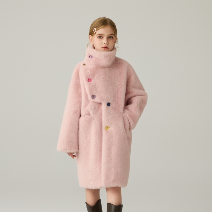 Designer winter coat with thick outer layer suitable for older children in autumn and winter, knee length, medium length, and fashionable children