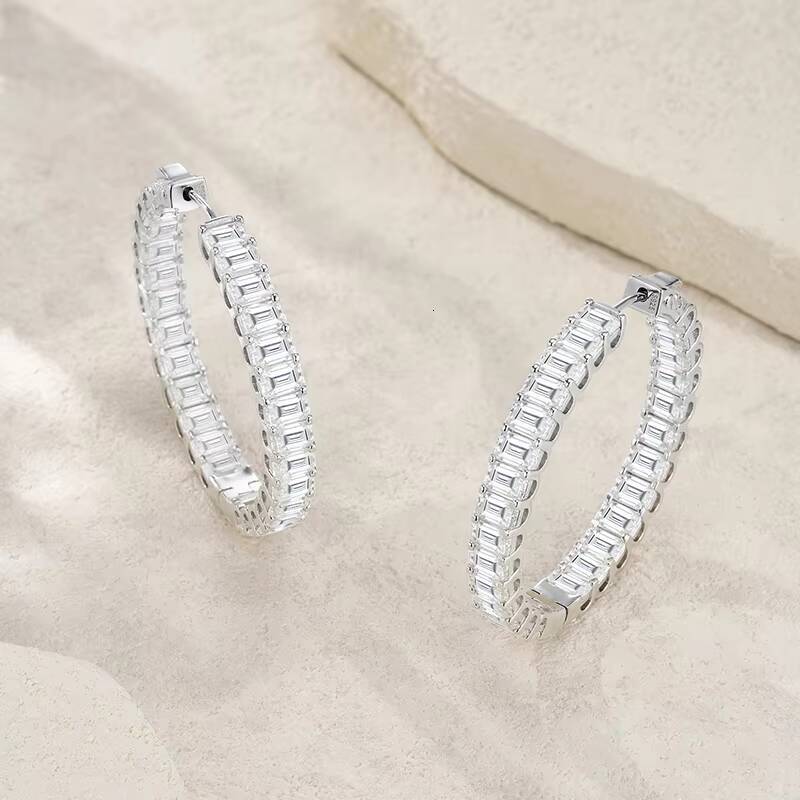 Emerald Cut Earrings Hypoallergenic Womens Luxury Hip Hop Style Earrings 925 Sterling Silver Earrings Full Moissanite Earrings