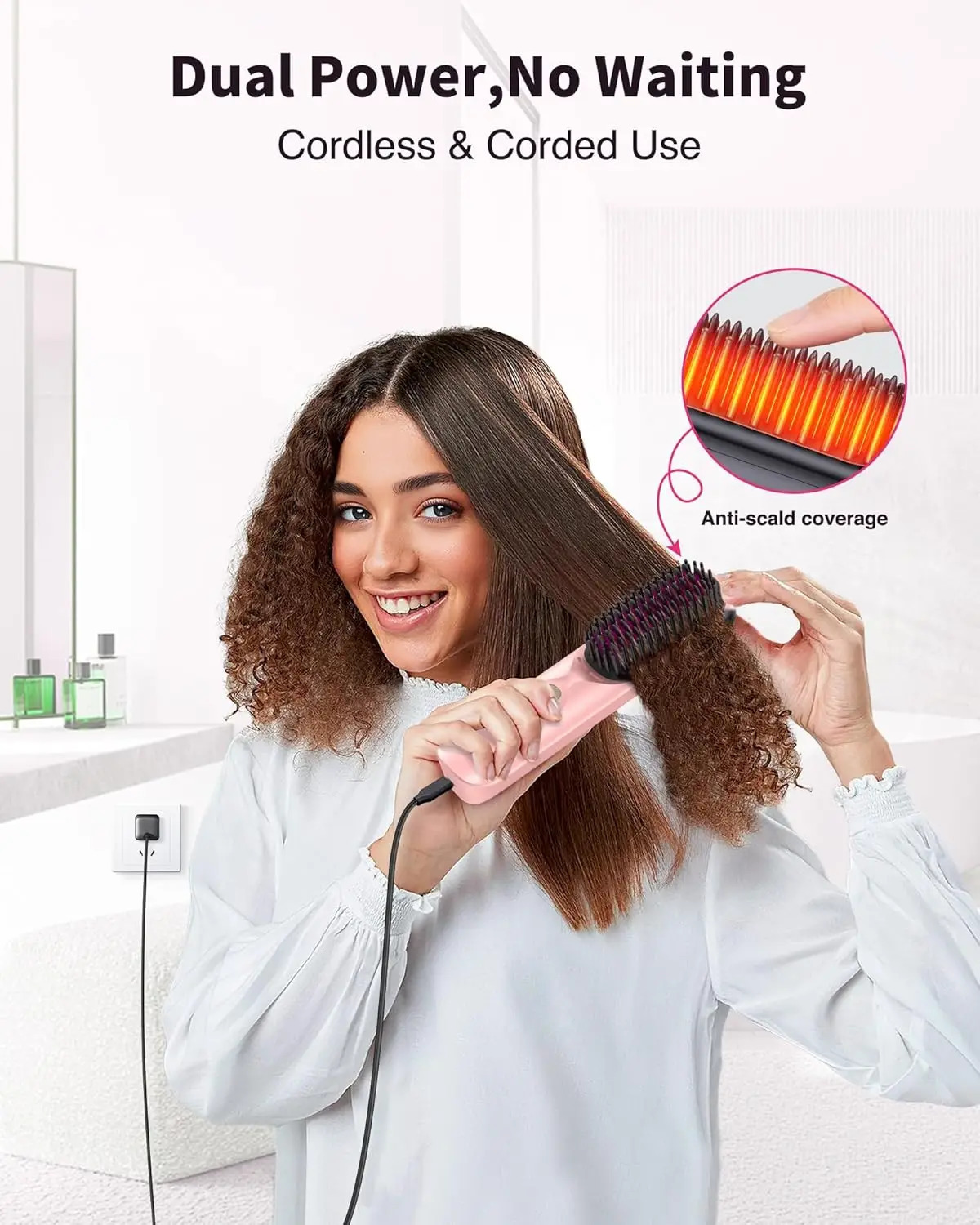 Cordless Hair Straightener Brush 450F Adjustable Temp 30s Fast Heating 10000mAh Travel Wireless Straightening Comb Adult Kids 251027
