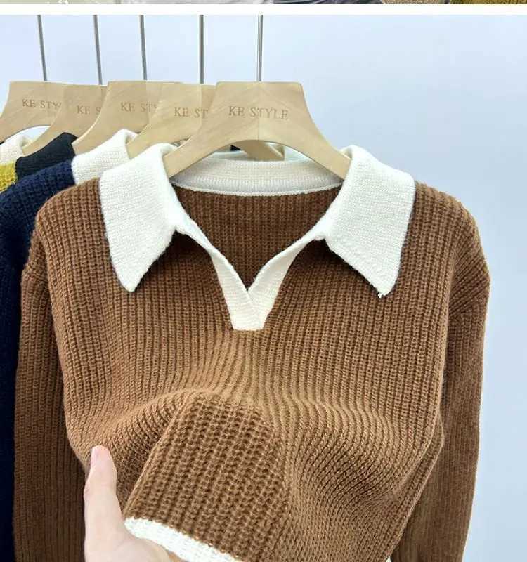 Sweater Knitted Sweater POLO Autumn Winter Korean Edition New Lazy Style Soft Glutinous Outer Loose Small Bottom Casual TopT251027
