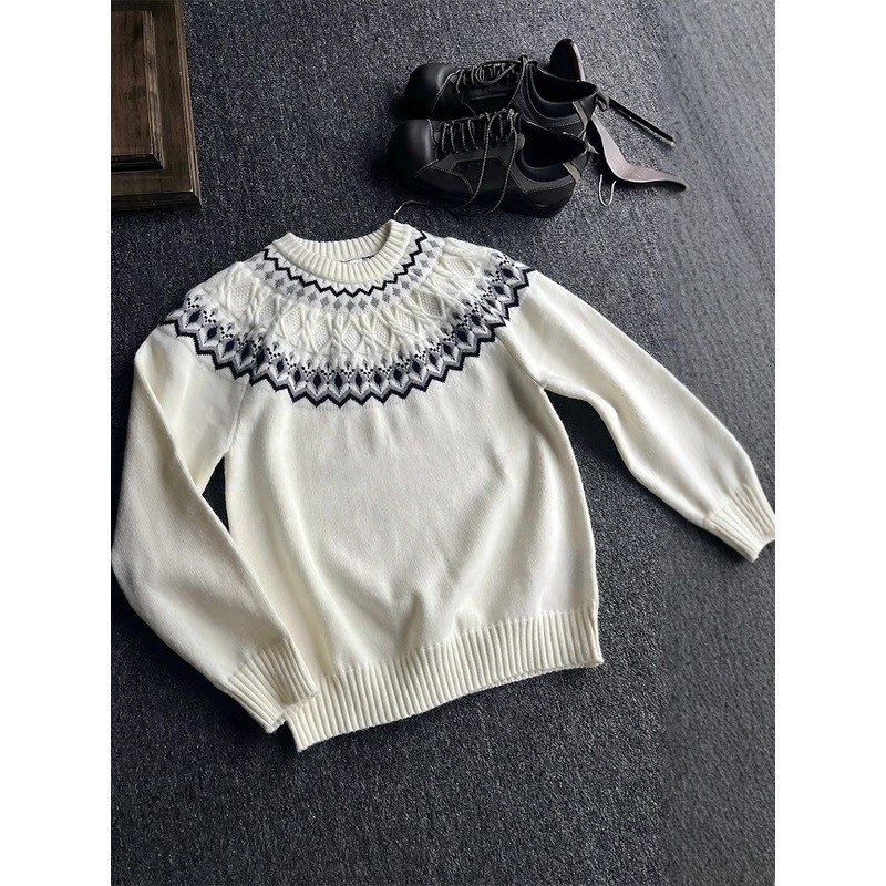 American Style Fair Isle Boxy Sweater Designer Sweater For Men Autumn High-end Cable Knit Long Sleeve T-shirt Regular Shoulder Base Shirt