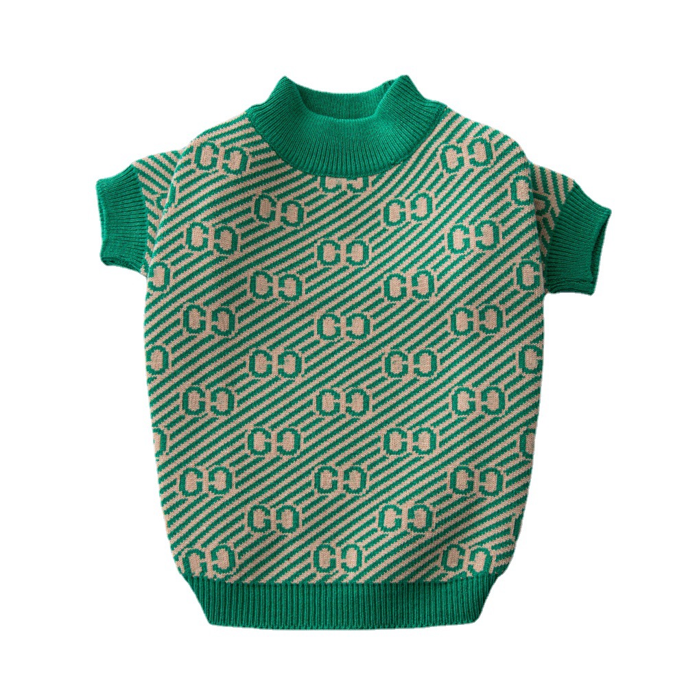 Designer Dog Sweater Green Pets Clothes for Small Medium Dogs Soft Warm Winter Classic Floral Pattern Puppy Clothes Cute Christmas Coat