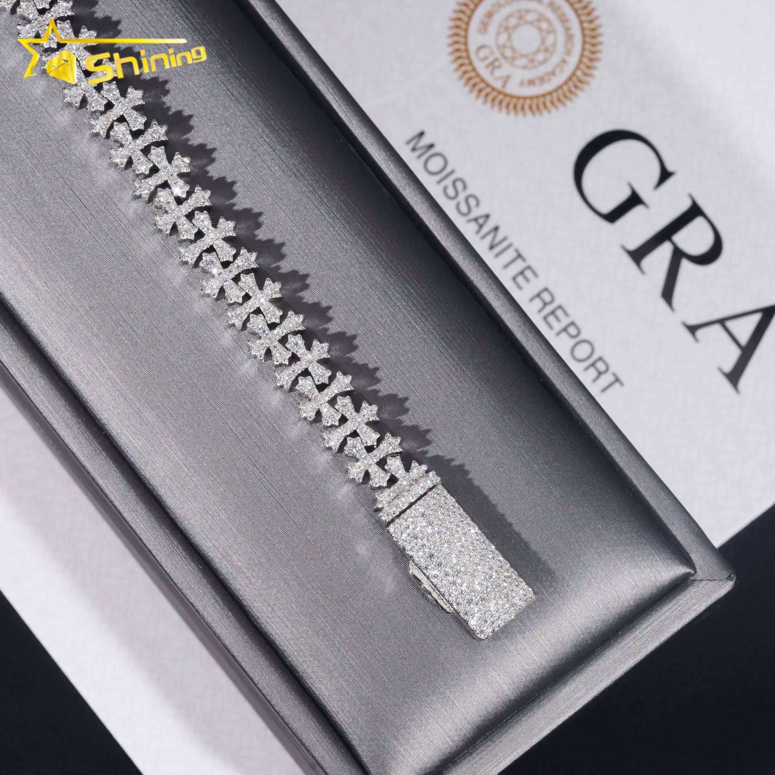 Luxury Small Size Cross Cuban Link Chain Sterling Silver 925 Moissanite Cross Bracelets Hip Hop Mens Jewelry