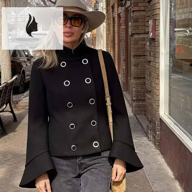 winter jacket women Jacket Fashion Double-Breasted Short Coats Women Casual High Street Batwing Long Sleeve New Jackets Outerwear