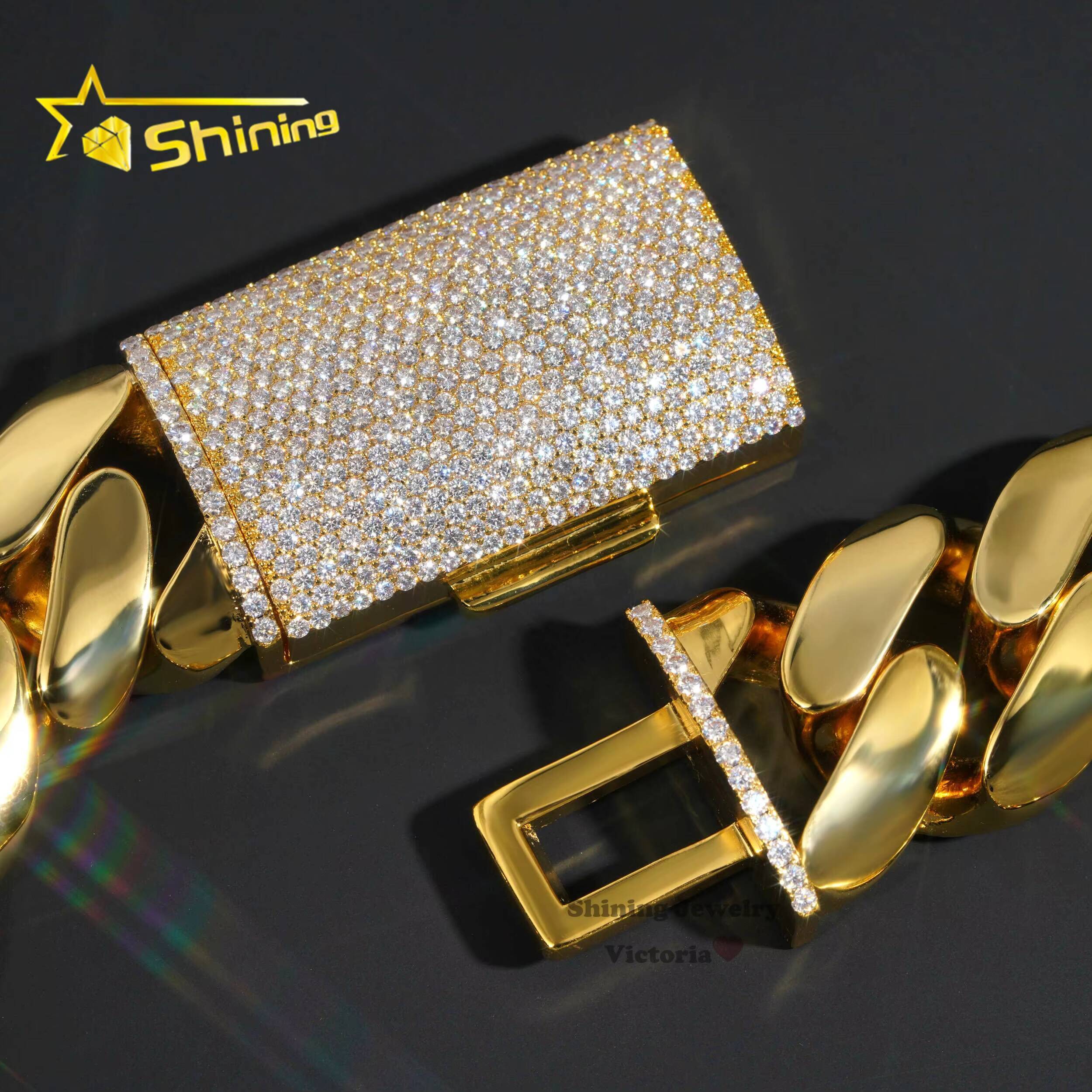 Custom Super Thick Heavy Rock Men Necklace 18K Gold Plated Brass Miami Cuban Link 22MM Cuban Chain With Moissanite Diamond Lock