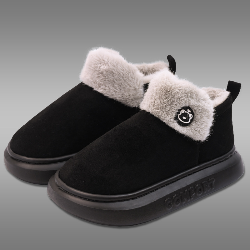 Thick-soled cotton slippers for women to wear in winter with fleece for warmth. Couple's home indoor bags and snow boots. Cotton shoes for men to