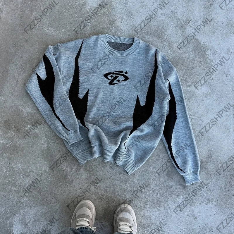 Cleanfit Hip Hop Y2k Knitted sweater Aesthetics Graphic Print Fashion Rock Gothic Knitt Top Punk Oversized Pullover Streetwear 251024