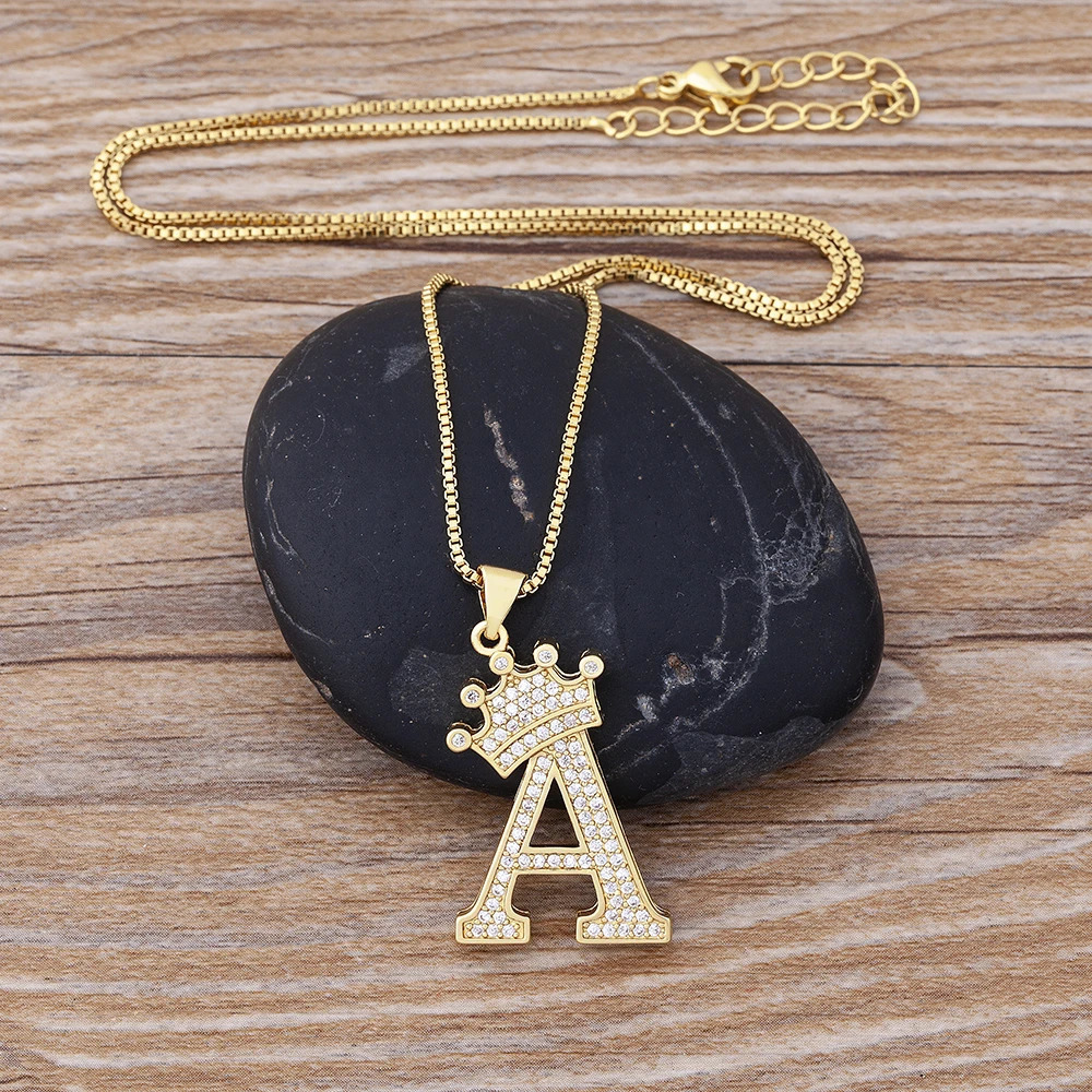 Nidin n 26 Letters AZ Zircon Crown Initial Alphabet Pendant Necklace Punk HipHop Style Choker Chain Jewelry Gift 251024