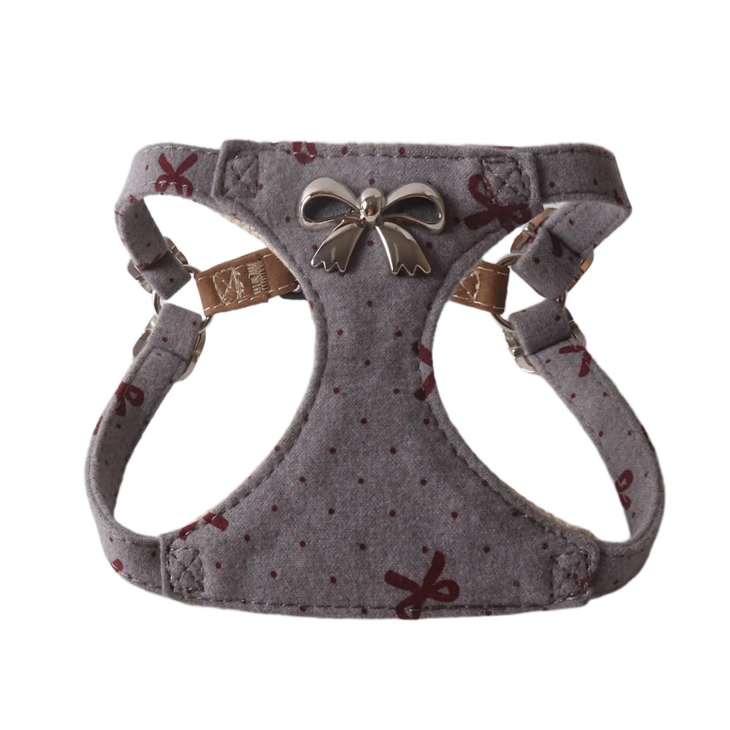 Fashionable Denim Pet Harness and Leather Set with Metal Bow Details - Adjustable Walking Vest, Suitable for pet walking sets for Small Medium Dogs B1