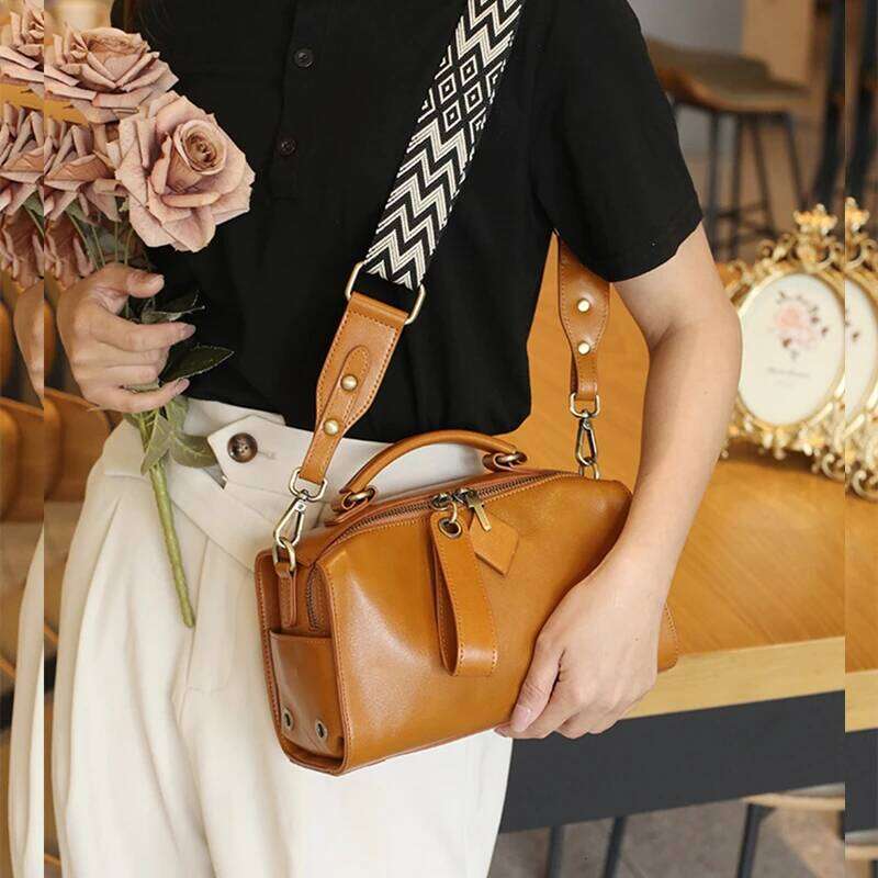 Burminsa Cowhide Genuine Leather Pillow Small Shoulder Crossbody Bags For Women 2025 Designer Wide Strap Ladies Handbags