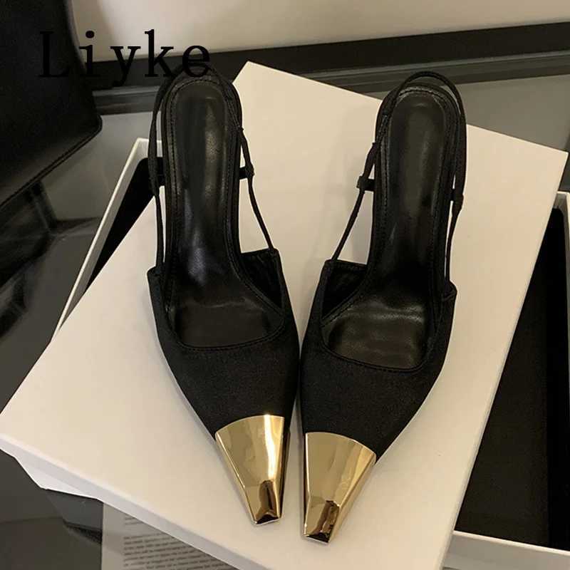 Liyke Sexy Slingback Sandal Female Design Metal Pointed Toe Stiletto High Heels Party Prom Shoes Women Pumps Zapatos MujerXJ251027