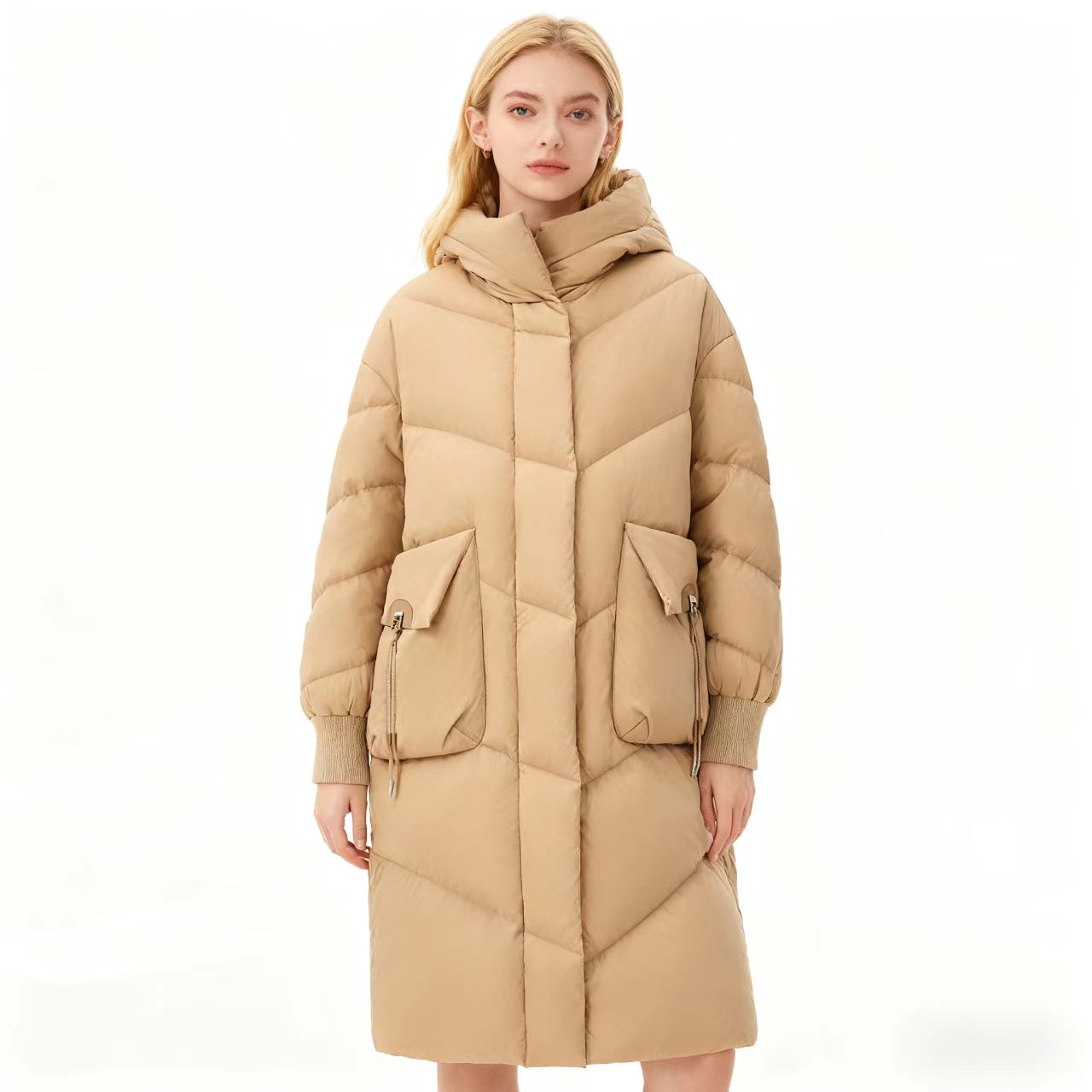 Women's Down & Parkas Elegant Mid-Length Down Coat with Hood for Ladies Durable Insulation & Comfort