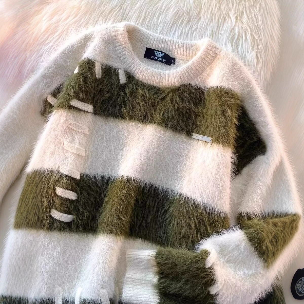 Autumn Winter Designer Sweater Striped Crew Neck Mink Velvet Sweater Men Women Ins Trend Lazy College Style Couple Knitted Sweater