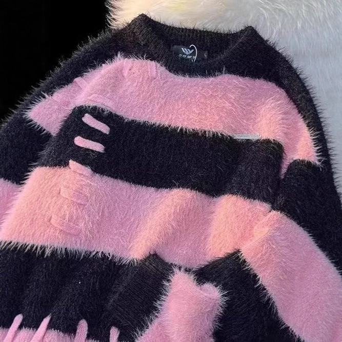 Autumn Winter Designer Sweater Striped Crew Neck Mink Velvet Sweater Men Women Ins Trend Lazy College Style Couple Knitted Sweater