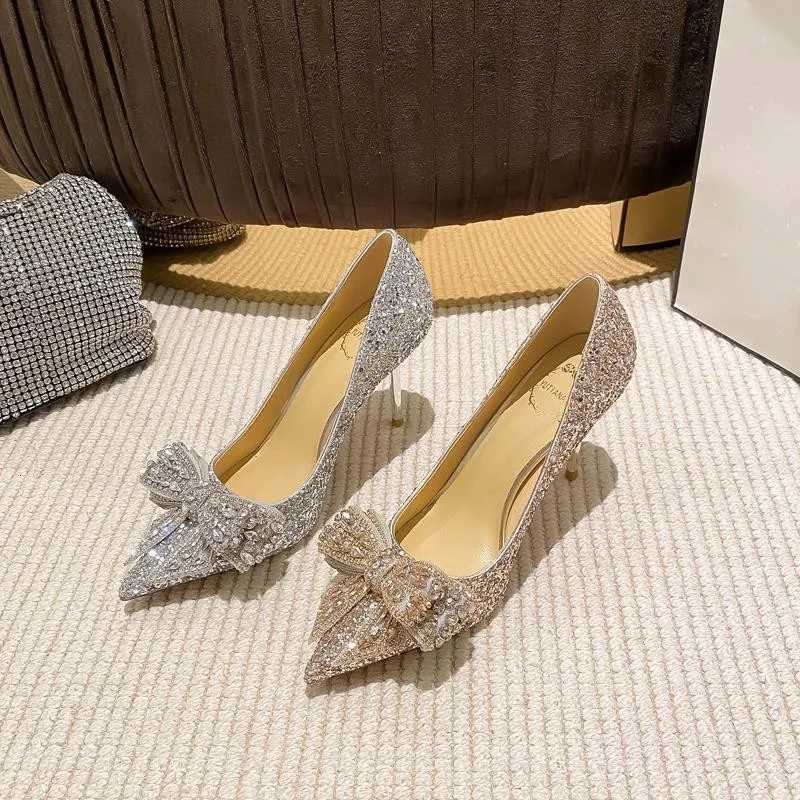 Autumn Luxury Pointed Toe Pumps Sequined Rhine Butterfly Women heels Gold Sier High Heels Party Wedding ShoesXJ251027