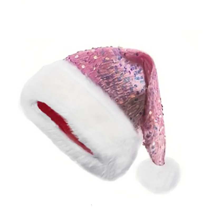 Glitter Santa Claus Hat Sparkly Thickened Velvet Sequin New Year Xmas Cap Unisex Soft Glitter Christmas HatW251027