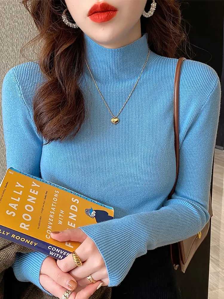 Women Knitted Pullovers 2025 Turtleneck Sweater Women Fashion Stretch Tops Long Sleeve Bottoming Knitted SweaterT251027
