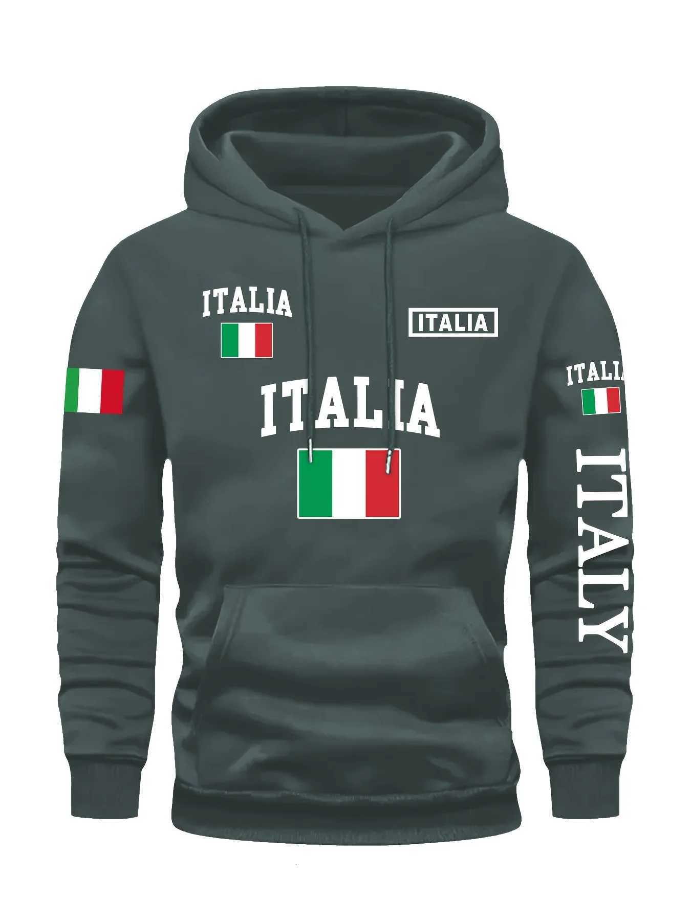Mens Stylish Graphic Hoodie Black Casual Pullover Front Pocket Comfortable Polyester Blend Machine Washable Italy Sweatshirt W251027