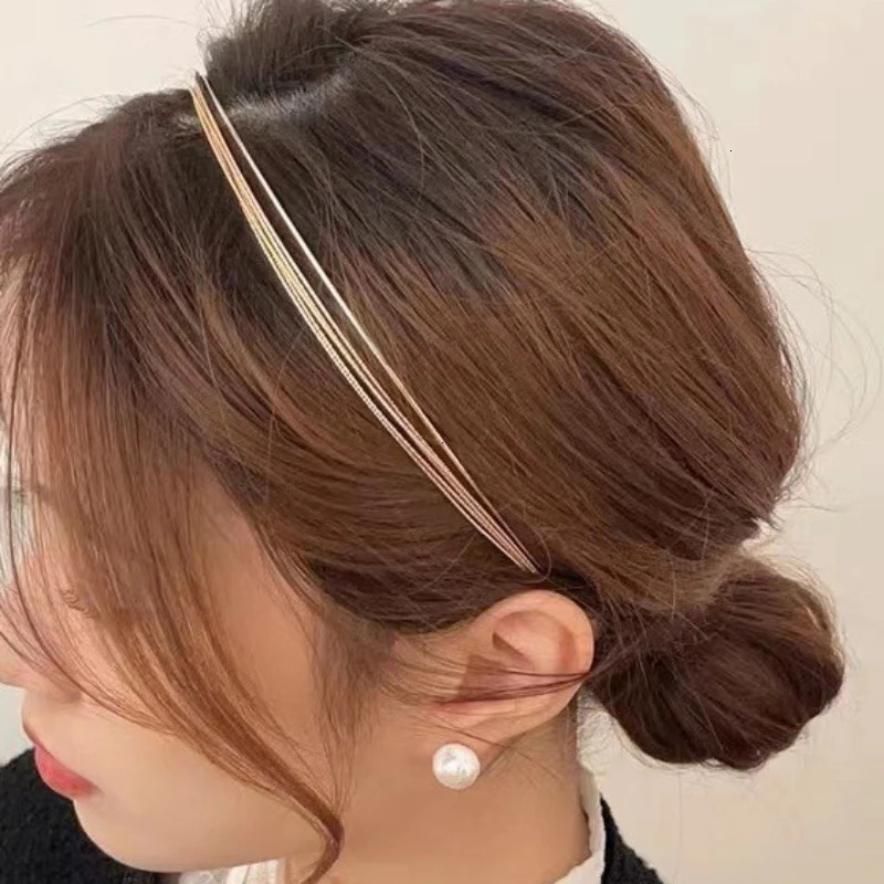 Thin Gold Color Headbands Women Multilayer Alloy Hair Hoop Double Root Metal Hair Bands Hair Accessories Smooth Head Hoop 251023
